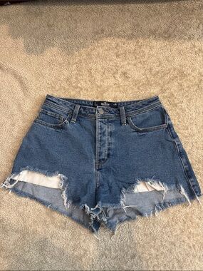 Hollister Women's Distressed High-Rise Denim Shorts - Medium Blue